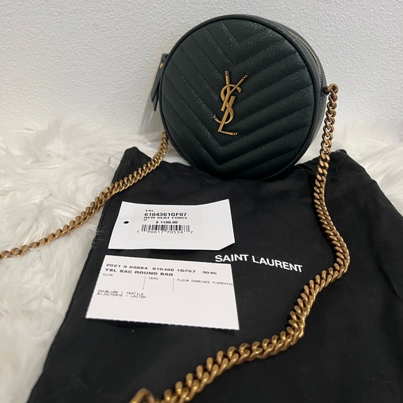 NWT SAINT LAURENT YSL Round Jade Vinyle Chevron Loulou Camera WOC Crossbody Bag - Picture 4 of 10